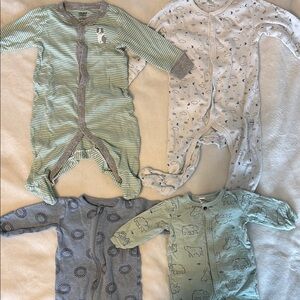 Petit Lem Green and Blue Footies Soft One Pieces